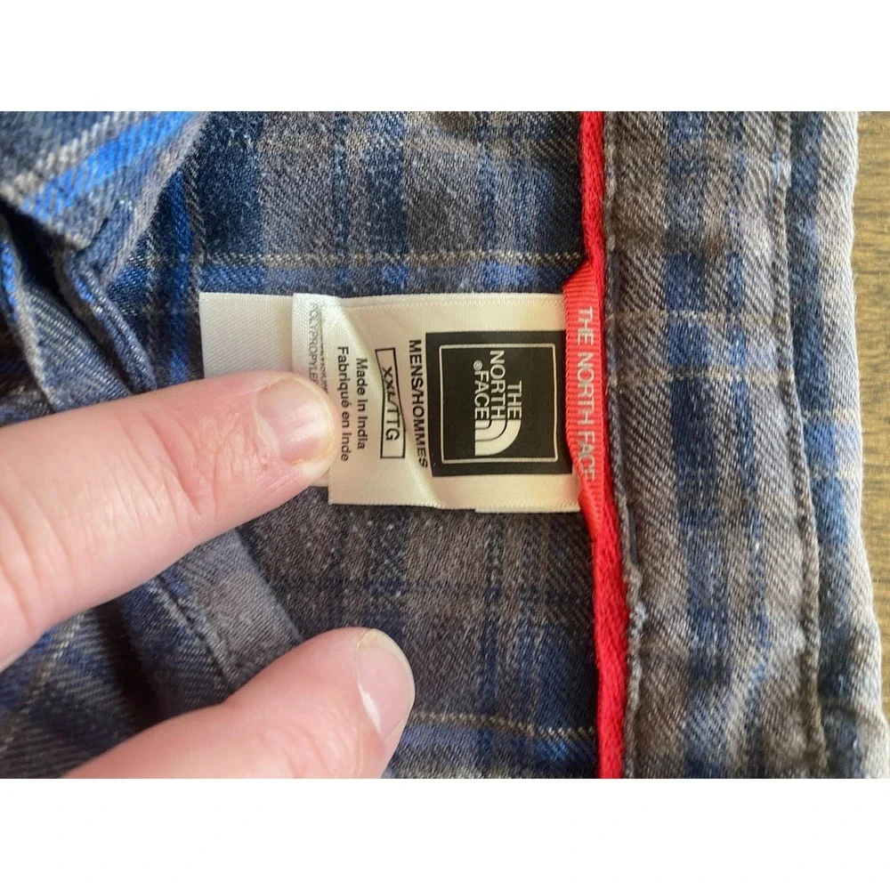 The North Face Flannel Shirt Men's XXL Navy Brown Striped Button Up Pockets